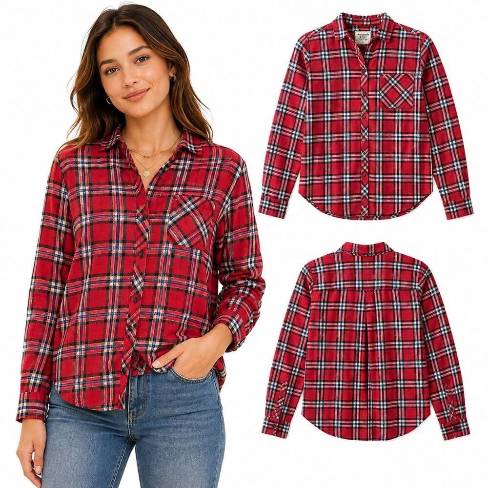 Abercrombie Fitch Women’s XL Red Plaid Flannel Shirt